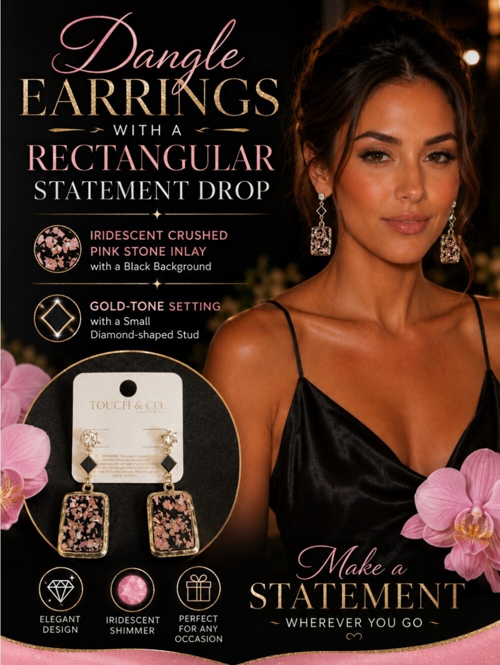 Touch & Co. Statement Rectangular Pendant Drop Earrings